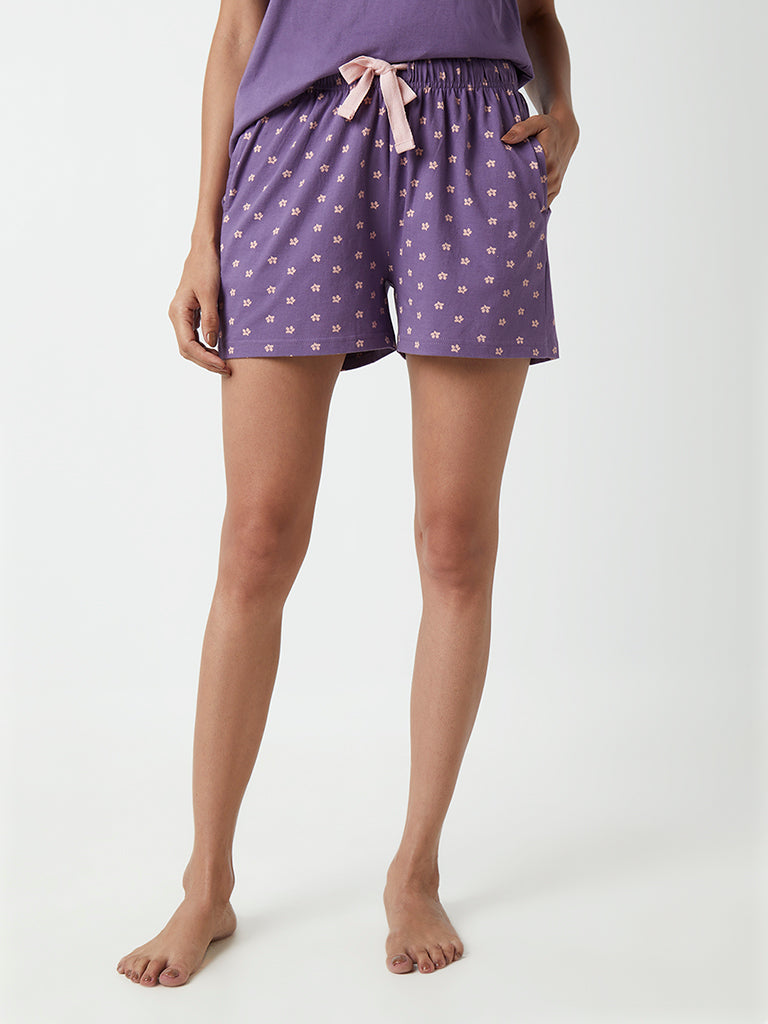 Wunderlove Purple Floral Print Shorts