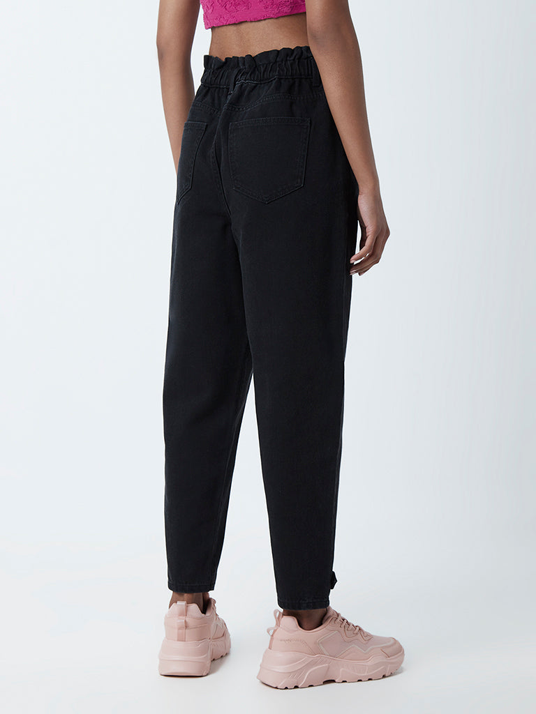 Nuon Black Paperbag Waist Jeans
