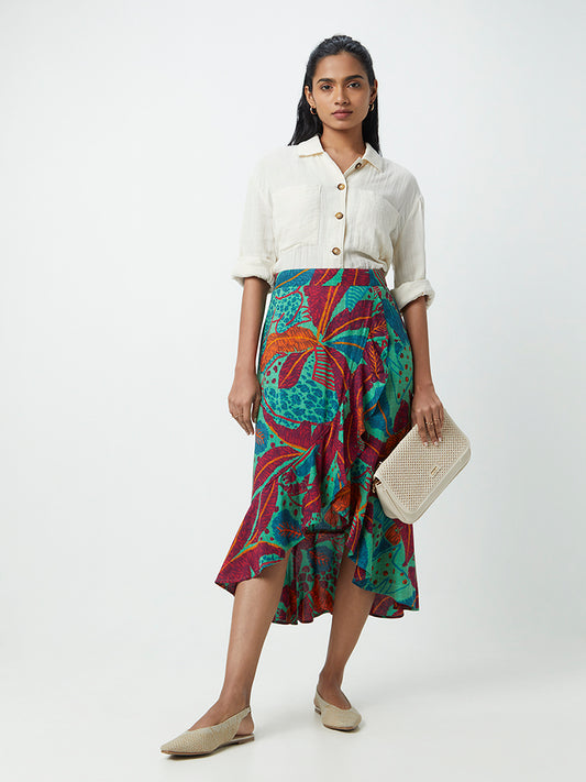 LOV Multicolour Printed High-Low Skirt