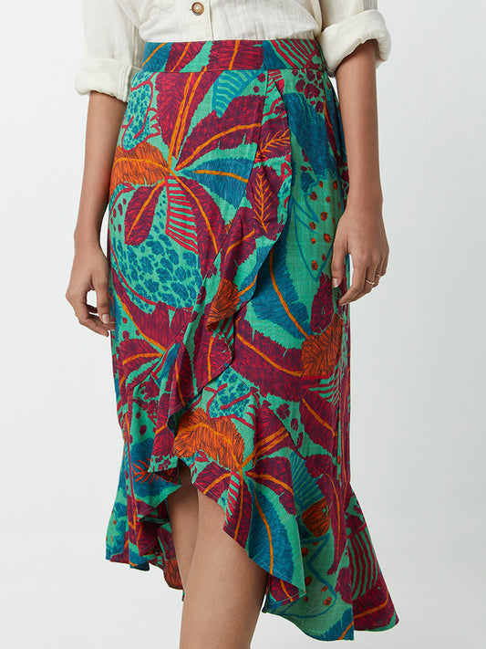 LOV Multicolour Printed High-Low Skirt