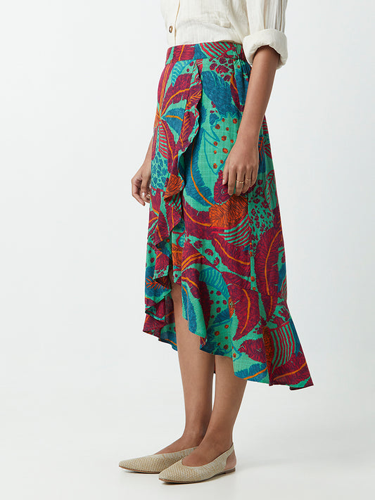 LOV Multicolour Printed High-Low Skirt