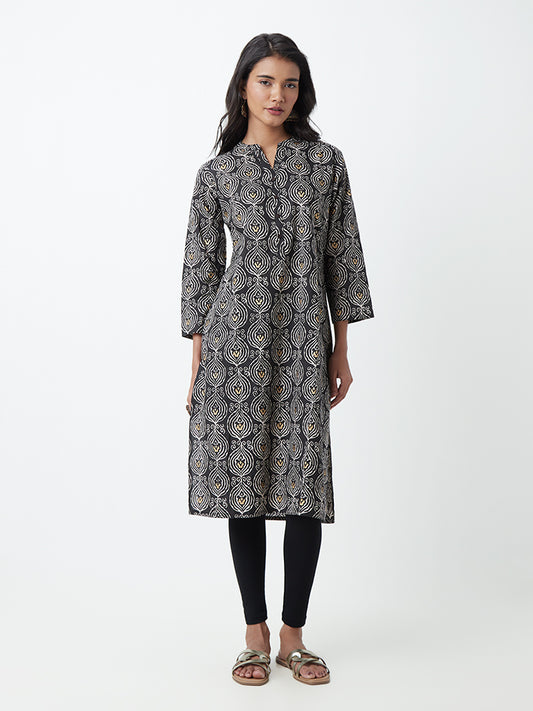 Utsa Black Abstract-Patterned Straight Kurta