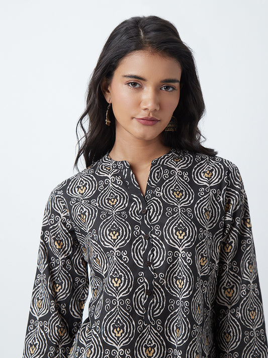 Utsa Black Abstract-Patterned Straight Kurta