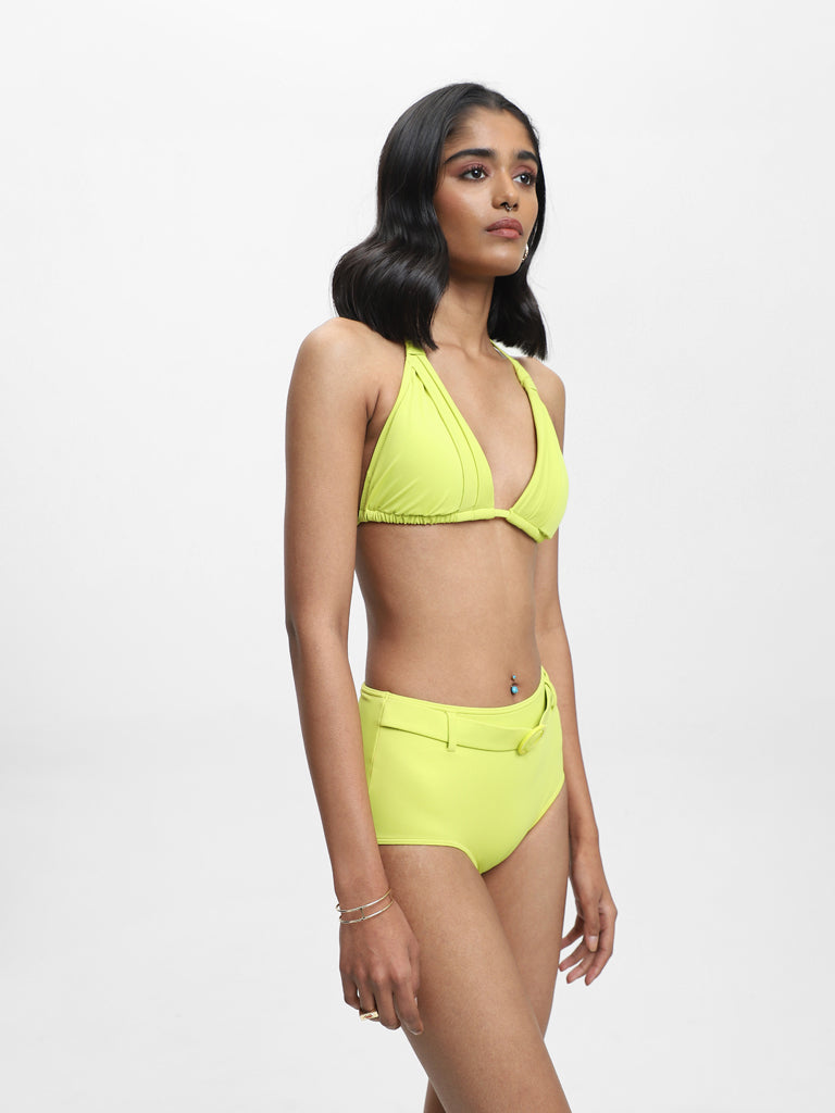 Wunderlove Swimwear Lime Pleated Triangle Bra