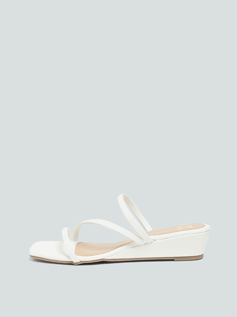 Westside LUNA BLU Women's  White Wedge heel Sandals for Casual Wear Side View