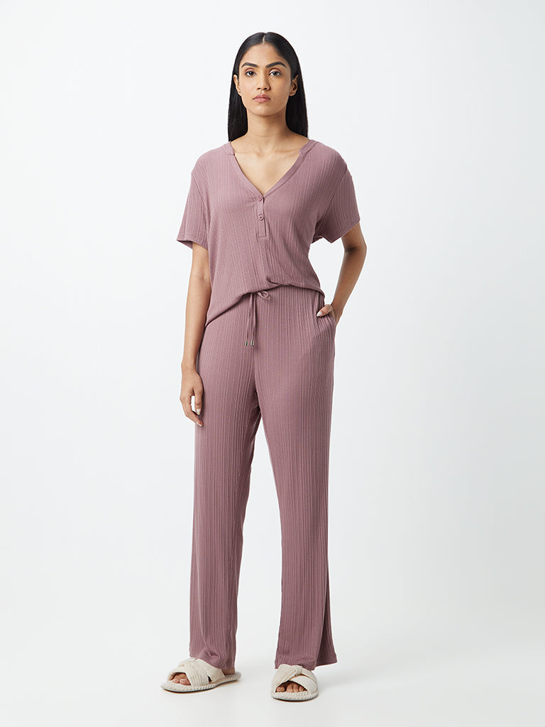 Wunderlove Mauve Self-Patterned Supersoft Rib Pyjamas