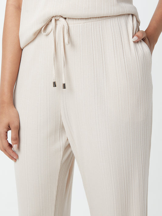 Wunderlove Beige Self-Patterned Supersoft Rib Pyjamas