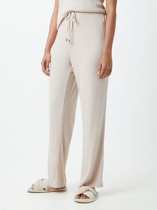 Wunderlove Beige Self-Patterned Supersoft Rib Pyjamas
