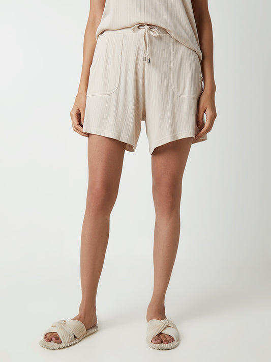 Wunderlove Light Beige Self-Striped Supersoft Rib Shorts