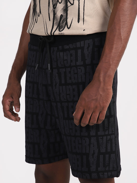 Studiofit Printed Black Relaxed-Fit Shorts
