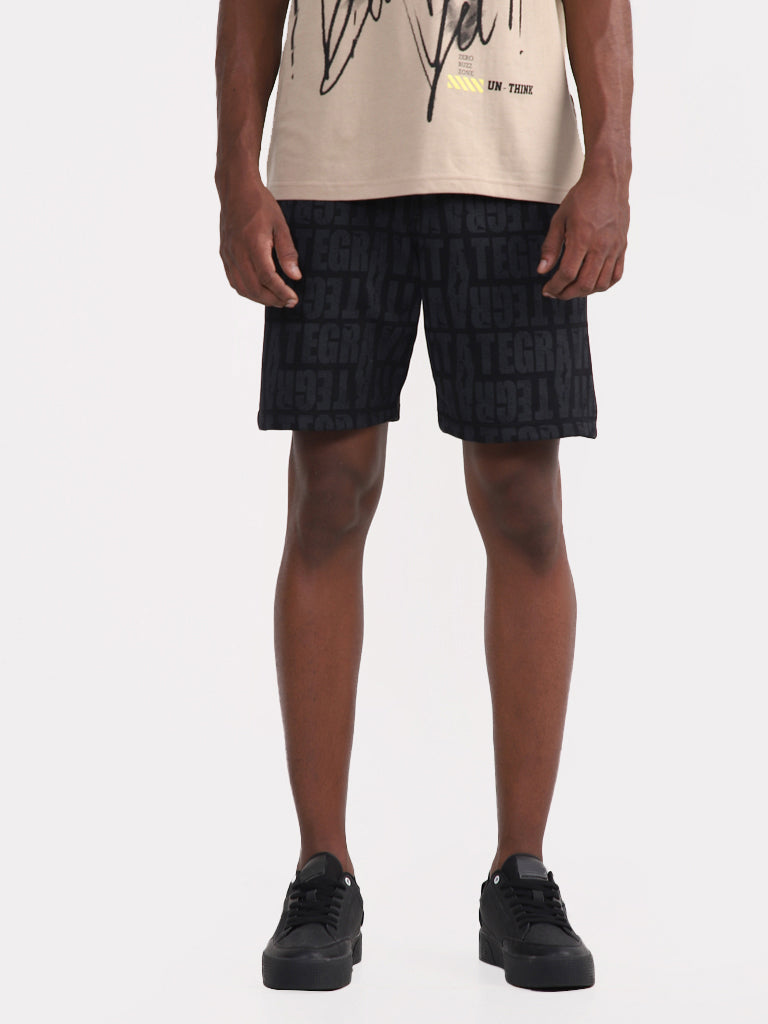 Studiofit Printed Black Relaxed-Fit Shorts