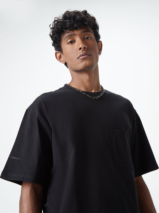 Nuon Black Dropped-Sleeve Cotton Relaxed-Fit T-Shirt