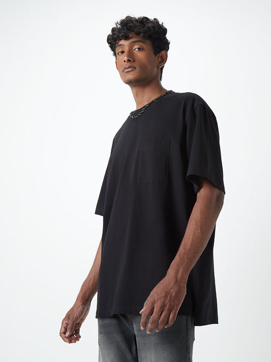 Nuon Black Dropped-Sleeve Cotton Relaxed-Fit T-Shirt