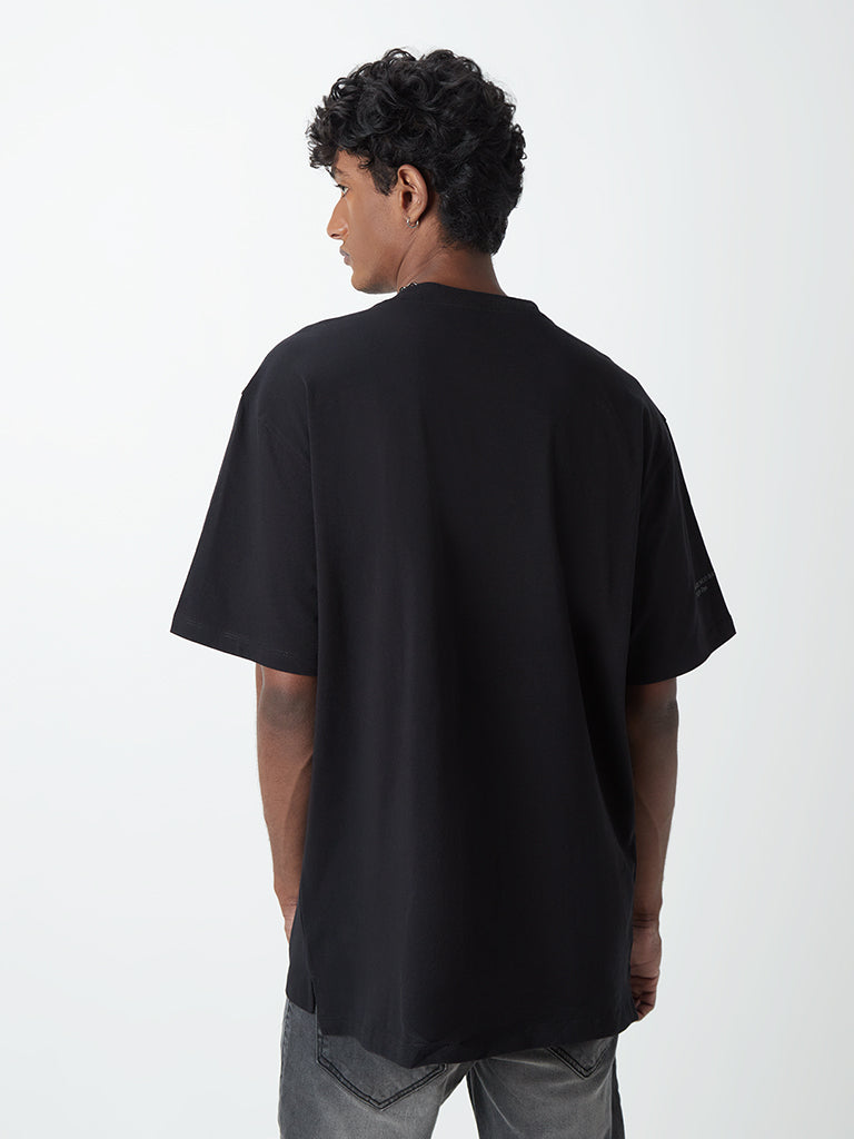 Nuon Black Dropped-Sleeve Relaxed-Fit T-Shirt