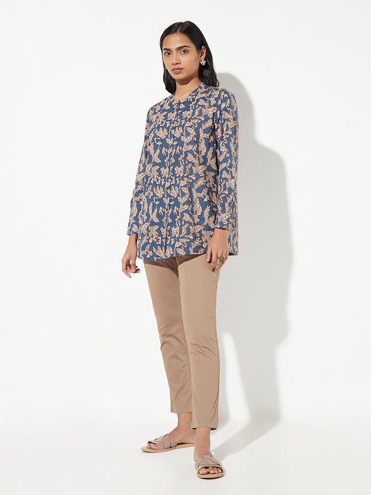 Utsa Indigo Floral-Printed Ethnic Top