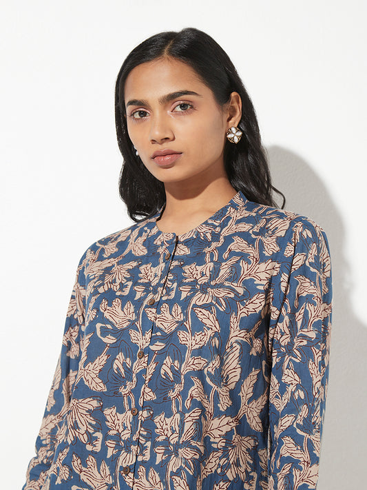 Utsa Indigo Floral-Printed Ethnic Top