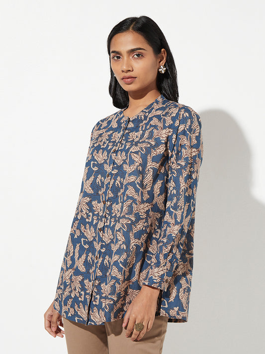 Utsa Indigo Floral-Printed Ethnic Top