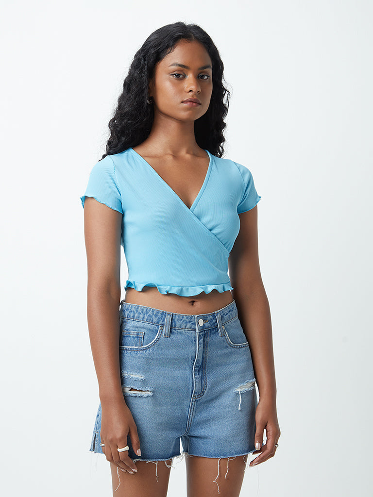 Nuon Blue Ribbed Crop Top
