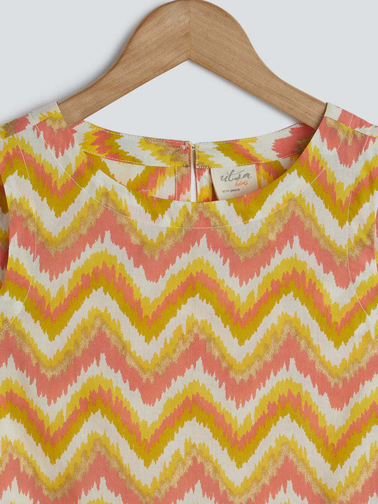 Shop Utsa Kids Yellow Chevron Print Kurta Kurta Online Westside