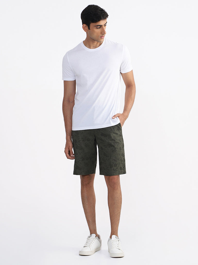 WES Casuals Green Printed Relax Fit Shorts