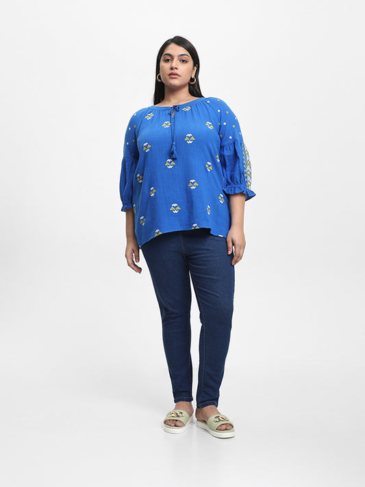 Gia Embroidered Royal Blue Blouse