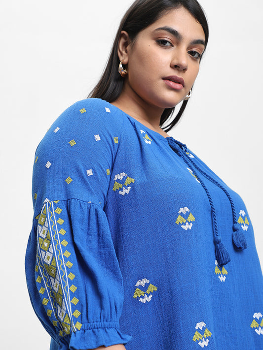 Gia Embroidered Royal Blue Blouse