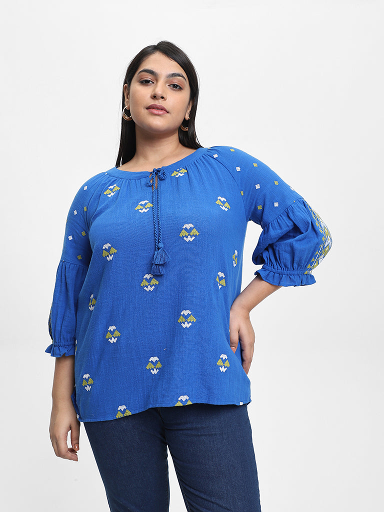 Gia Embroidered Royal Blue Blouse