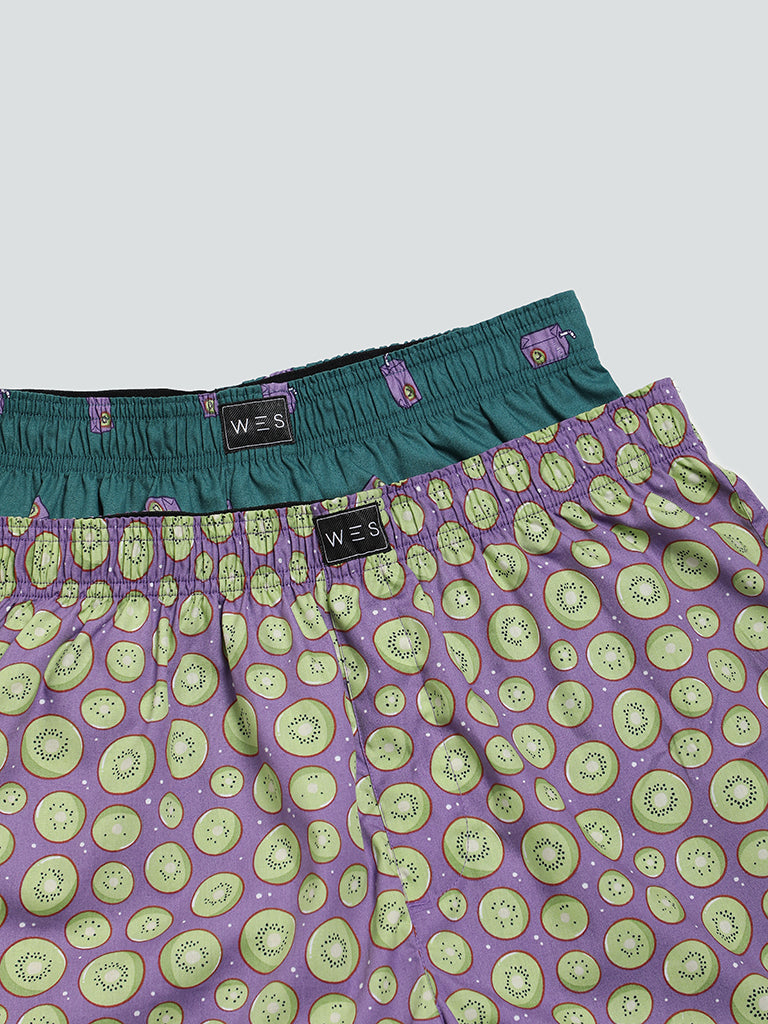 WES Lounge Lilac Printed Relaxed-Fit Boxers - Pack oF 2