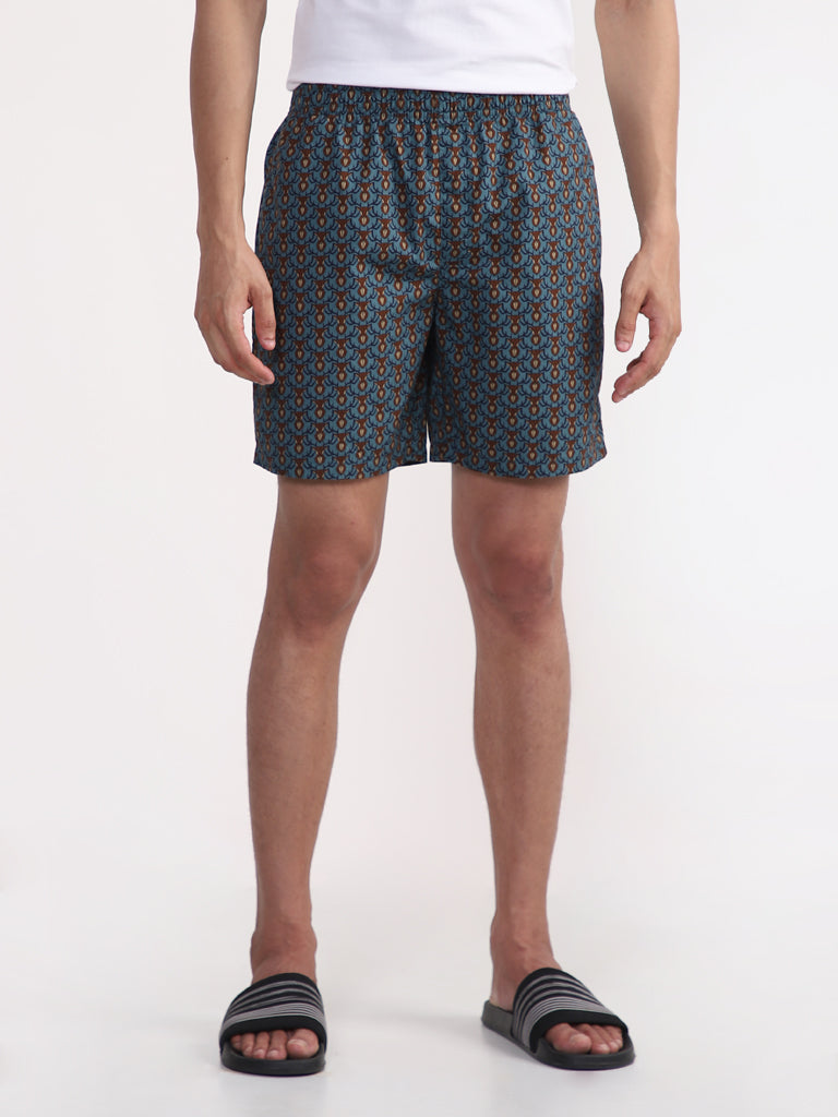 WES Lounge Sage Printed Relaxed-Fit Boxers