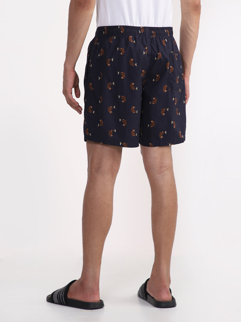 WES Lounge Navy Printed Relaxed-Fit Boxers