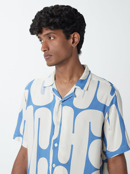 Nuon Blue Printed Relaxed-Fit Shirt