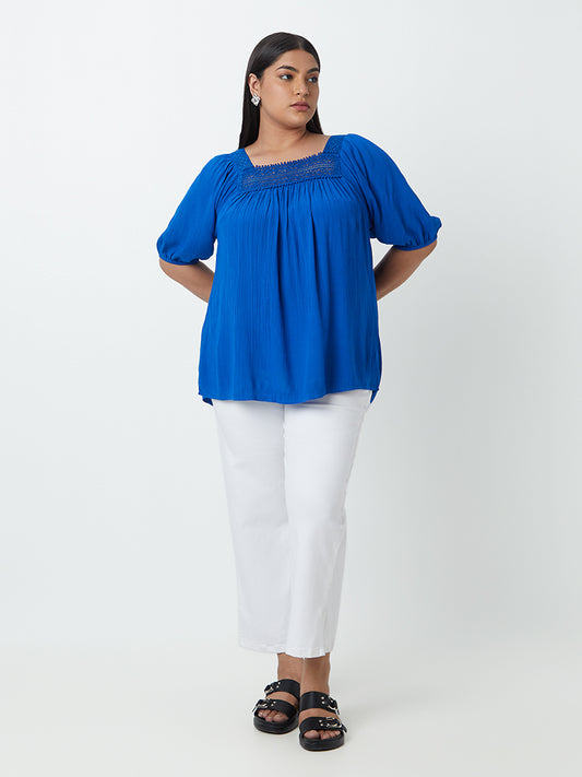 Gia Curves Blue Crochet Detail Top