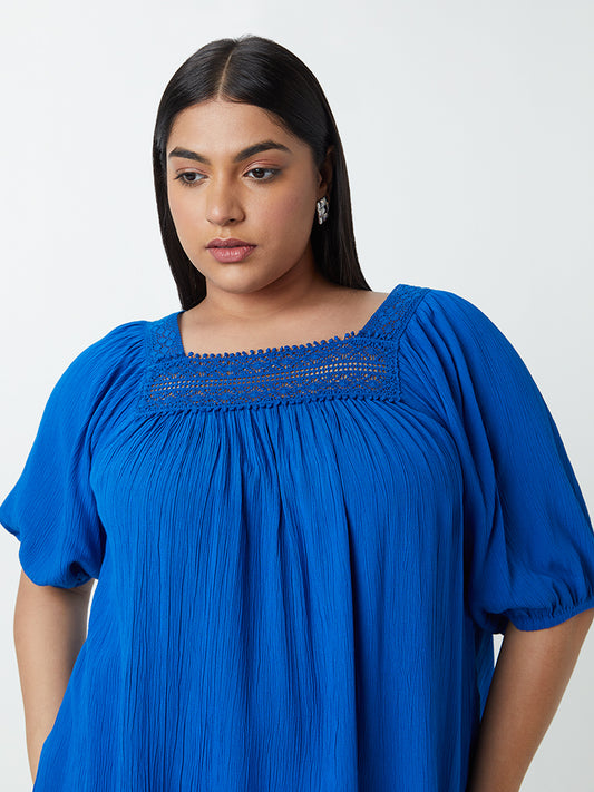 Gia Curves Blue Crochet Detail Top