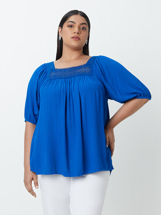 Gia Curves Blue Crochet Detail Top
