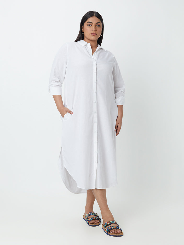 Buy Gia Curves White Button-Down Shirtdress from Westside