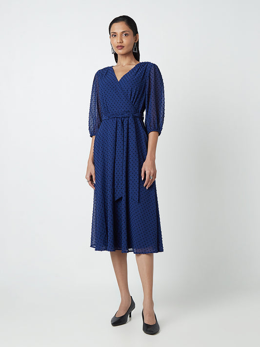 Wardrobe Blue Self-Textured Dress