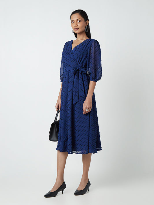 Wardrobe Blue Self-Textured Dress