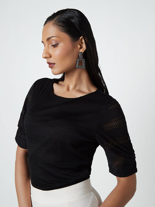 Wardrobe Black Striped Cut Out Design Top