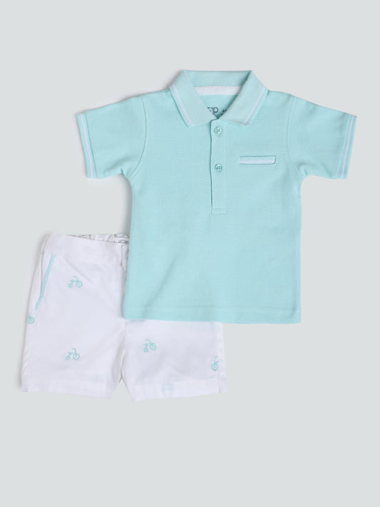 HOP Baby Solid Mint T-Shirt with Shorts
