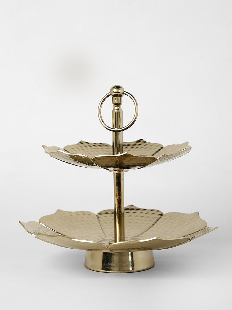Westside Home Dull Gold All Metal Lotus 2 Tier Cake Stand