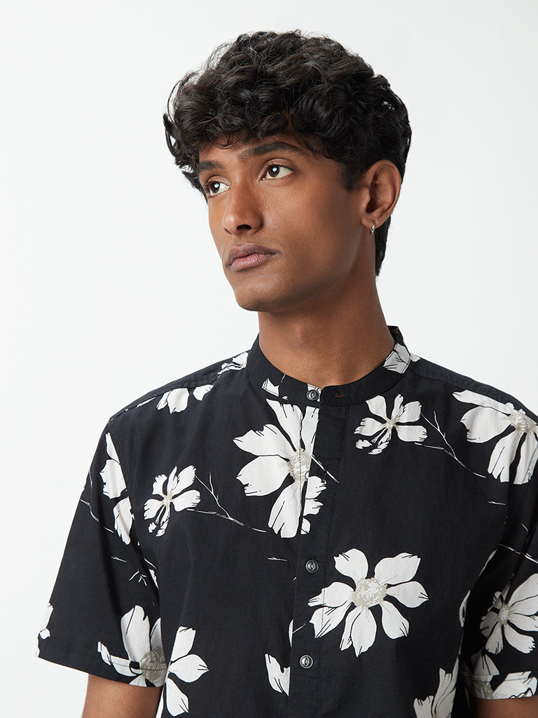 ETA Black Floral Print Resort-Fit Shirt