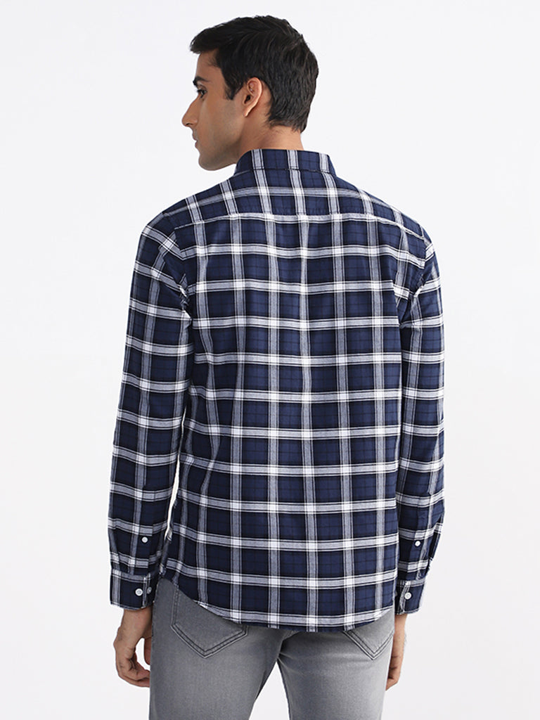WES Casuals Checked Navy-Colored Slim Fit Shirt