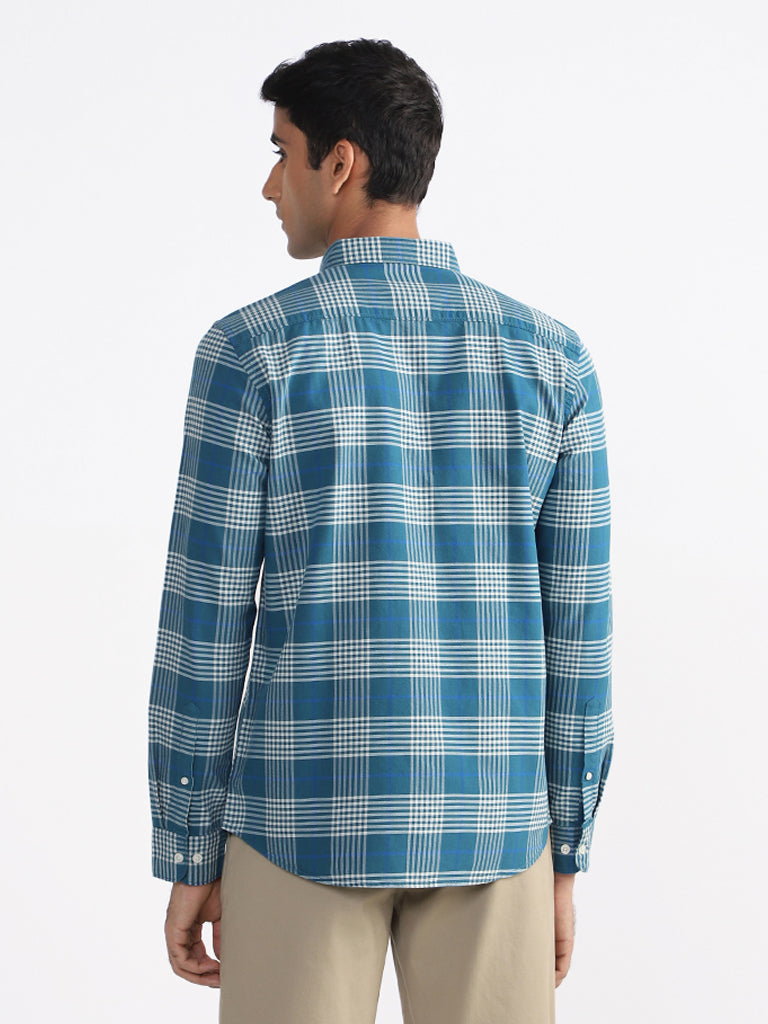 WES Casuals Green Checked Slim Fit Shirt