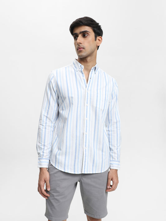 WES Casuals Striped Blue Slim Fit Shirt
