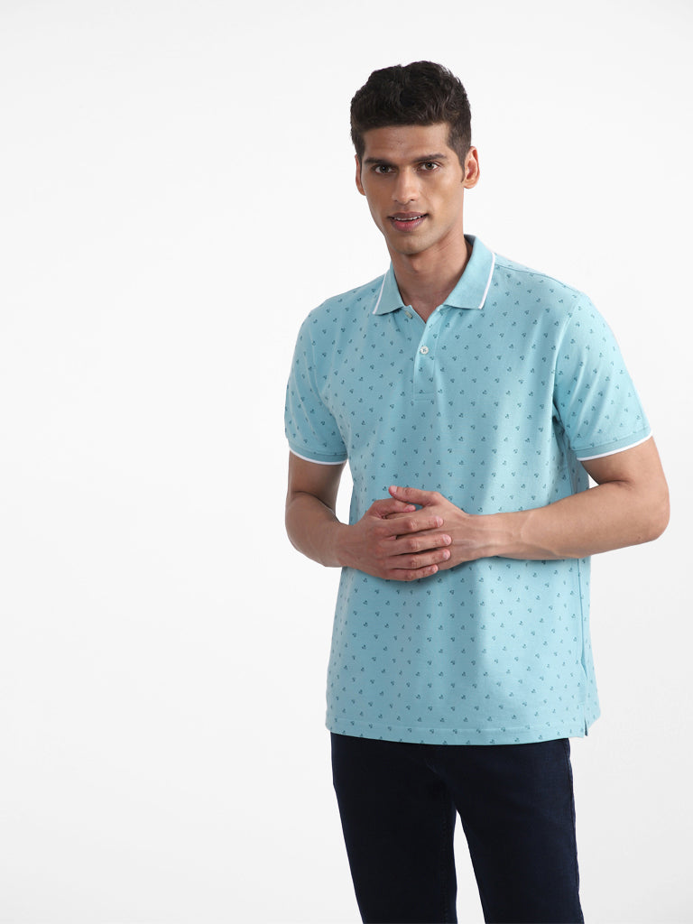 WES Casuals Printed Mint Slim Fit T-Shirt
