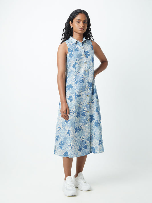 Bombay Paisley Blue Floral Print Shirtdress