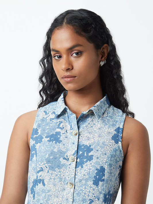 Bombay Paisley Blue Floral Print Shirtdress
