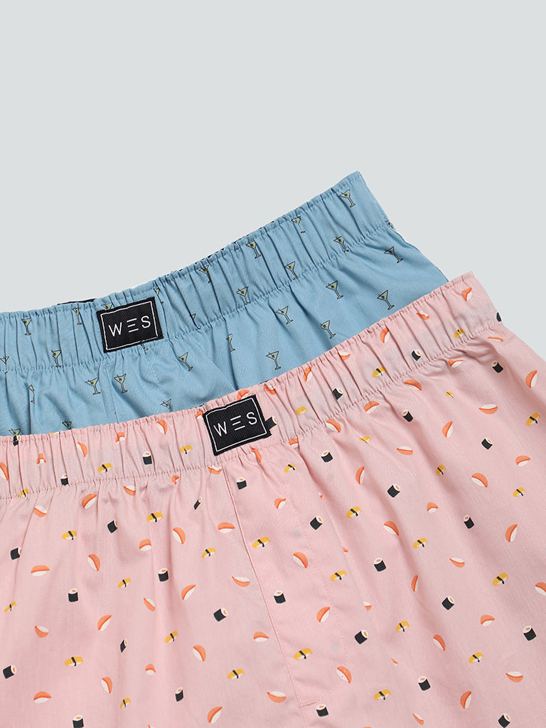 WES Lounge Light Pink Printed Relaxed-Fit Boxers - Pack of 2