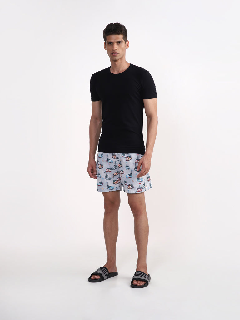 WES Lounge Grey Printed Relaxed-Fit Boxers