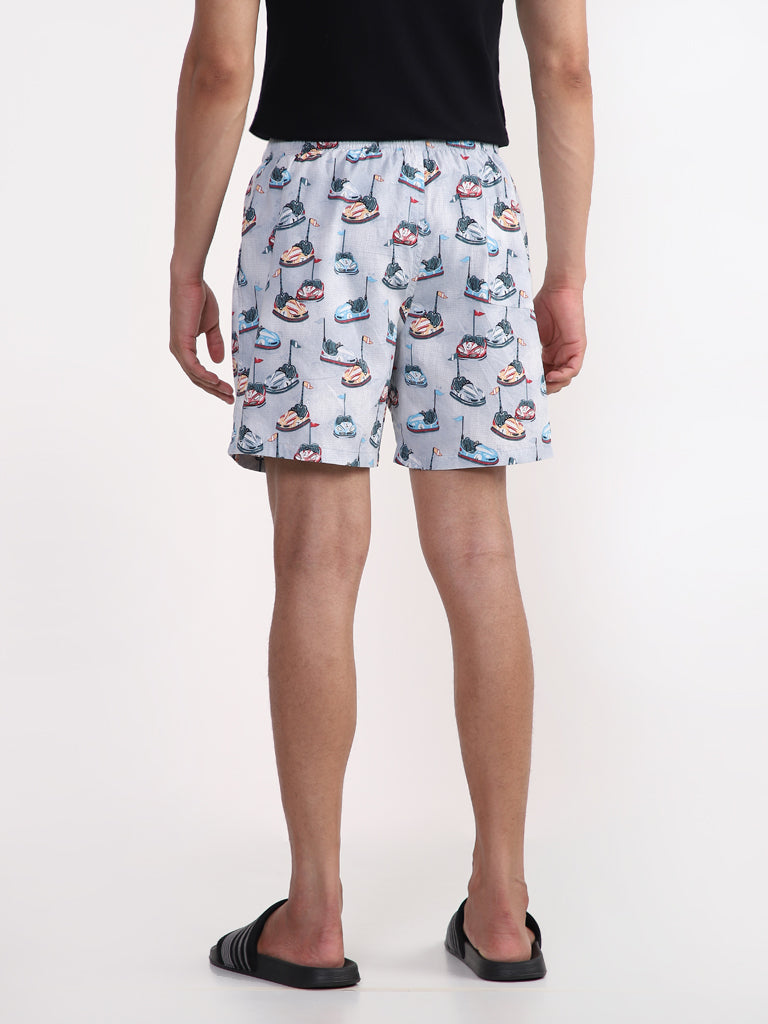 WES Lounge Grey Printed Relaxed-Fit Boxers